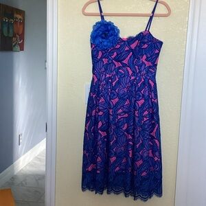 Lilly Pulitzer Vibrant Blue and Pink Midi Dress